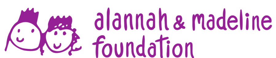 Logo for the Alannah & Madeline Foundation featuring purple text and two smiling child-like faces.