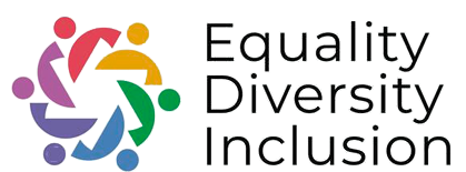 Colorful graphic with abstract figures and the words 'Equality,' 'Diversity,' and 'Inclusion' highlighted in yellow.