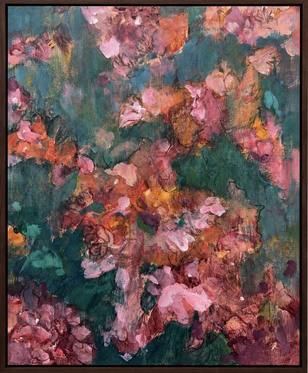 Bougainvillea 2. 14 x 11 in. Acrylic, charcoal and color pencil on canvas. 