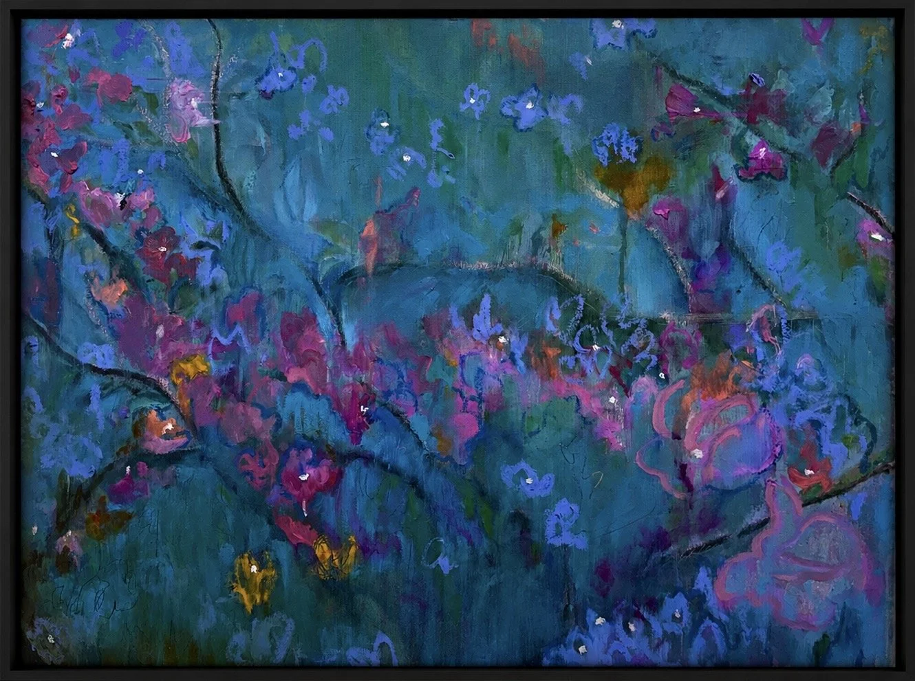 Bougainvillea. 18 x 24 in. Oil and color pencil on canvas.