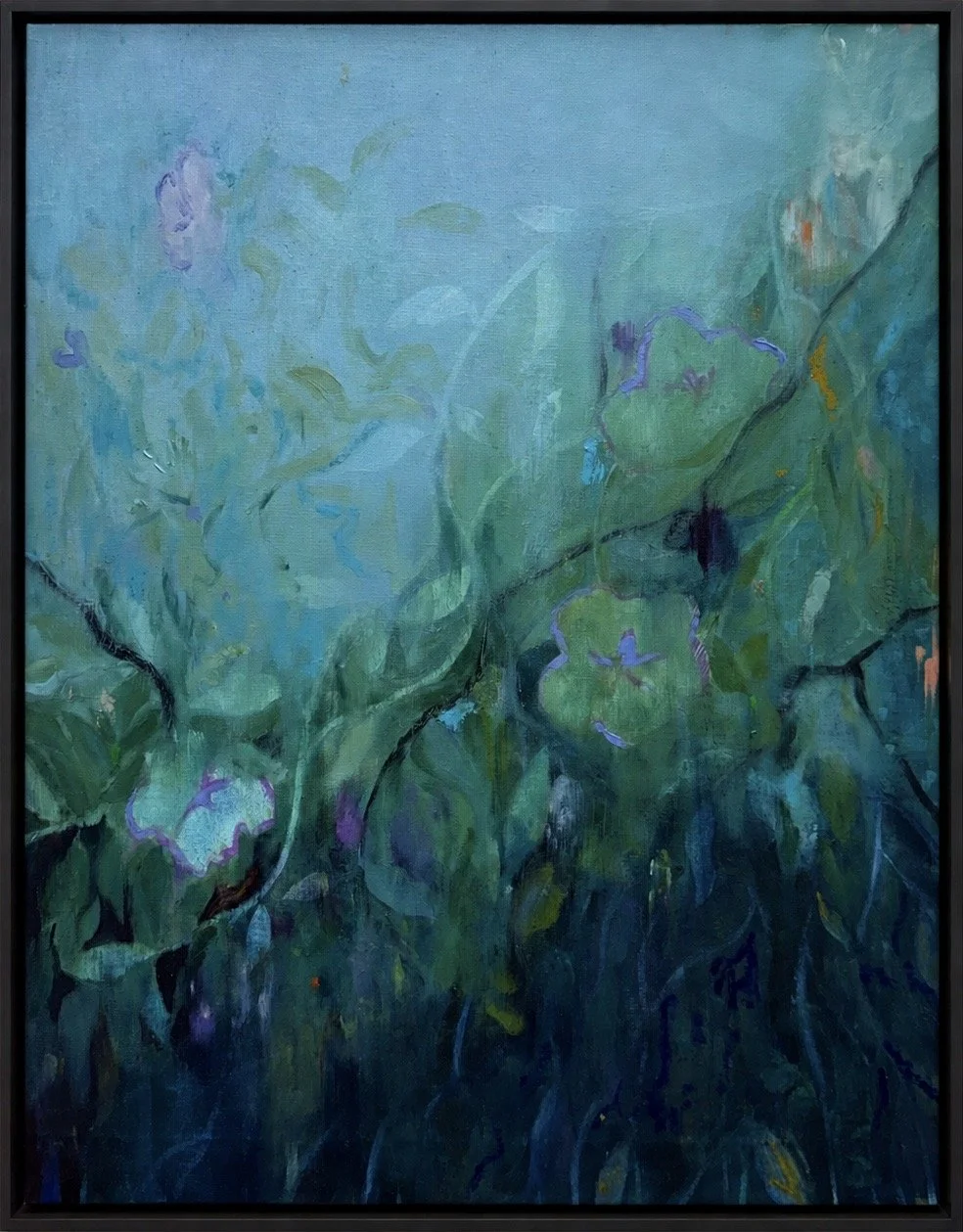 Hibiscus Dreams. 28 x 22 in. Oil and color pencil on canvas 
