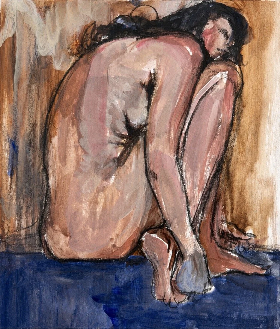 Sitting Pretty. 9 ¾ x 8 in. Acrylic, charcoal and color pencil on paper. 