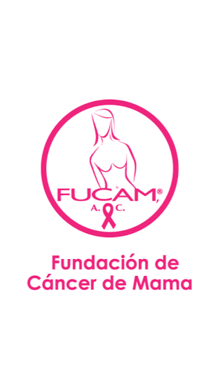 Logotipo de la Fundación de Cáncer de Mama, con una ilustración estilizada de una mujer con un lazo rosa y texto en español.
