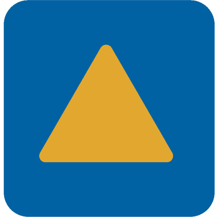 Blue square sign with a yellow triangle in the center.