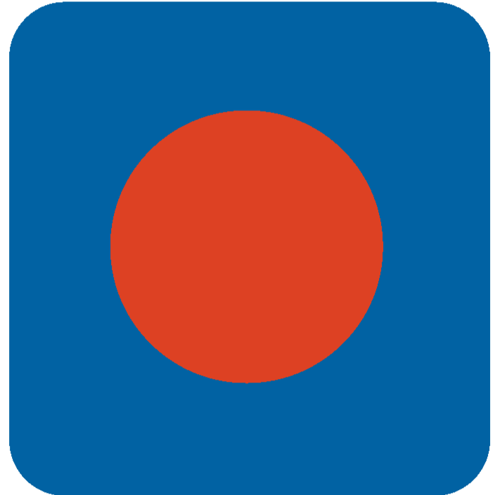 Blue background with a large red circle in the center.