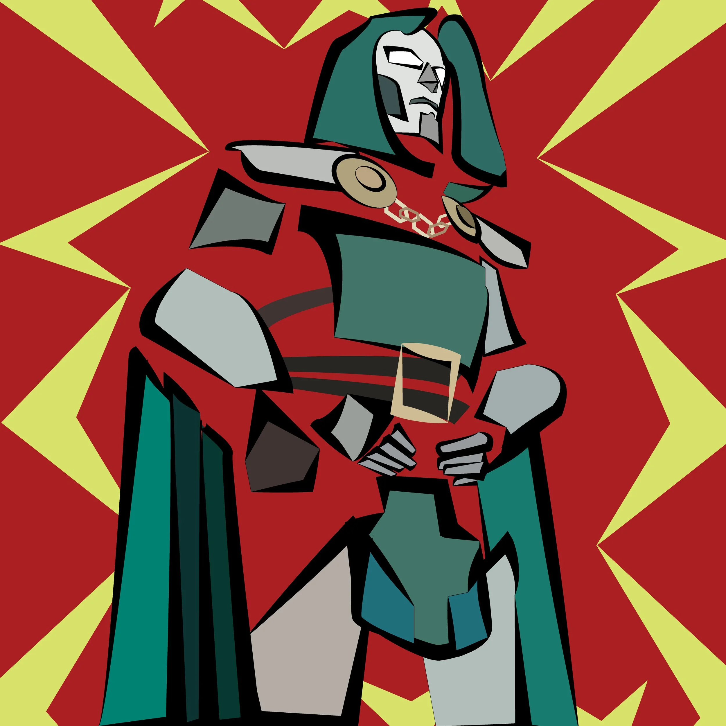 Digital illustration of Doctor Doom through shapes & colors alone to capture the same terror & fear heroes face when in the presence of the ruler of Latveria
