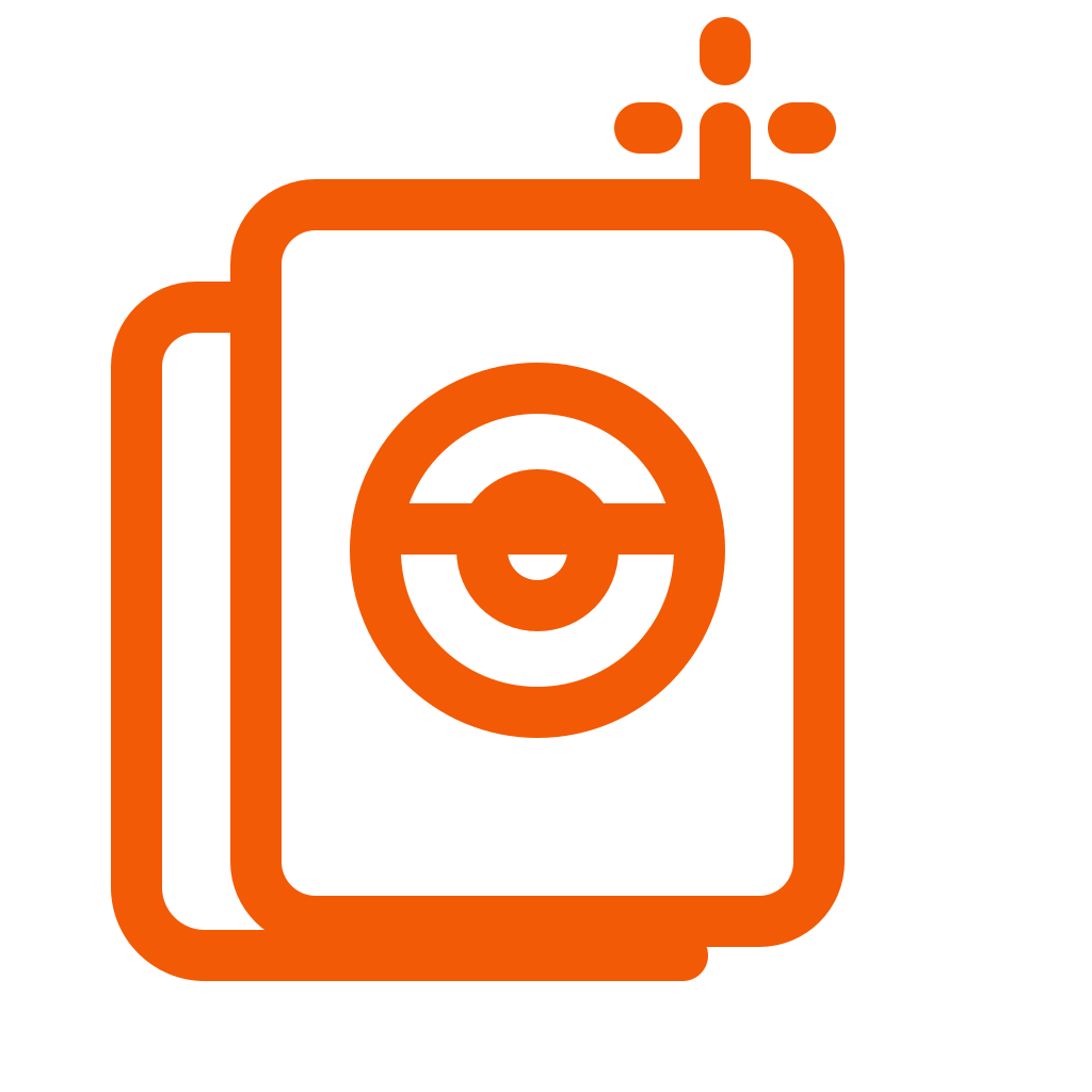 Icon of a speaker or radio with sound waves emanating from the top, depicted in orange on a black background.