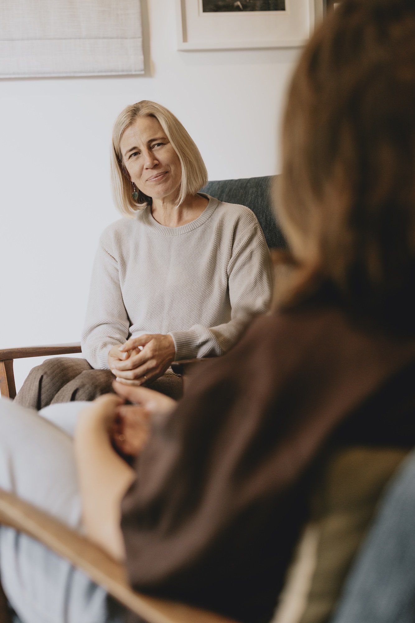 Nicky Scoltock in conversation during a spiritual companioning session in Auckland.