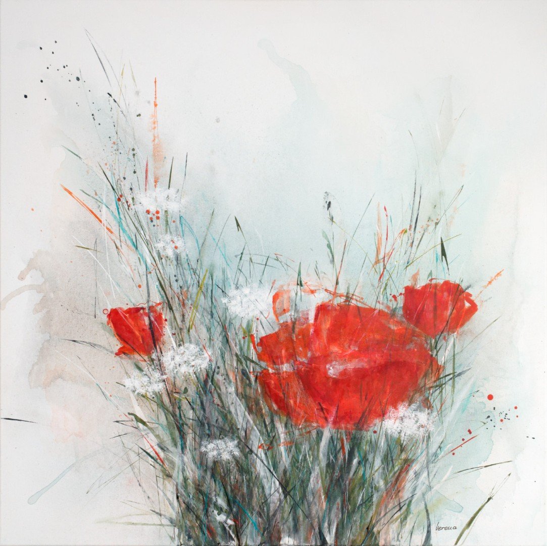 Originalkunstwerk "touch of summer 11", 90x90 cm, semi-abstrakt, Blumen