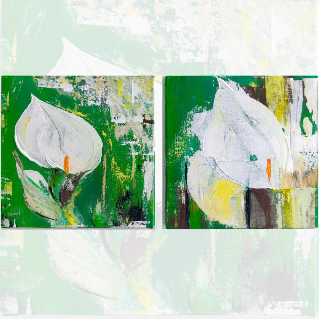 Originalkunstwerk "calla", 2 x 30x30 cm, semi-abstrakt, 2-teilig, Blumen