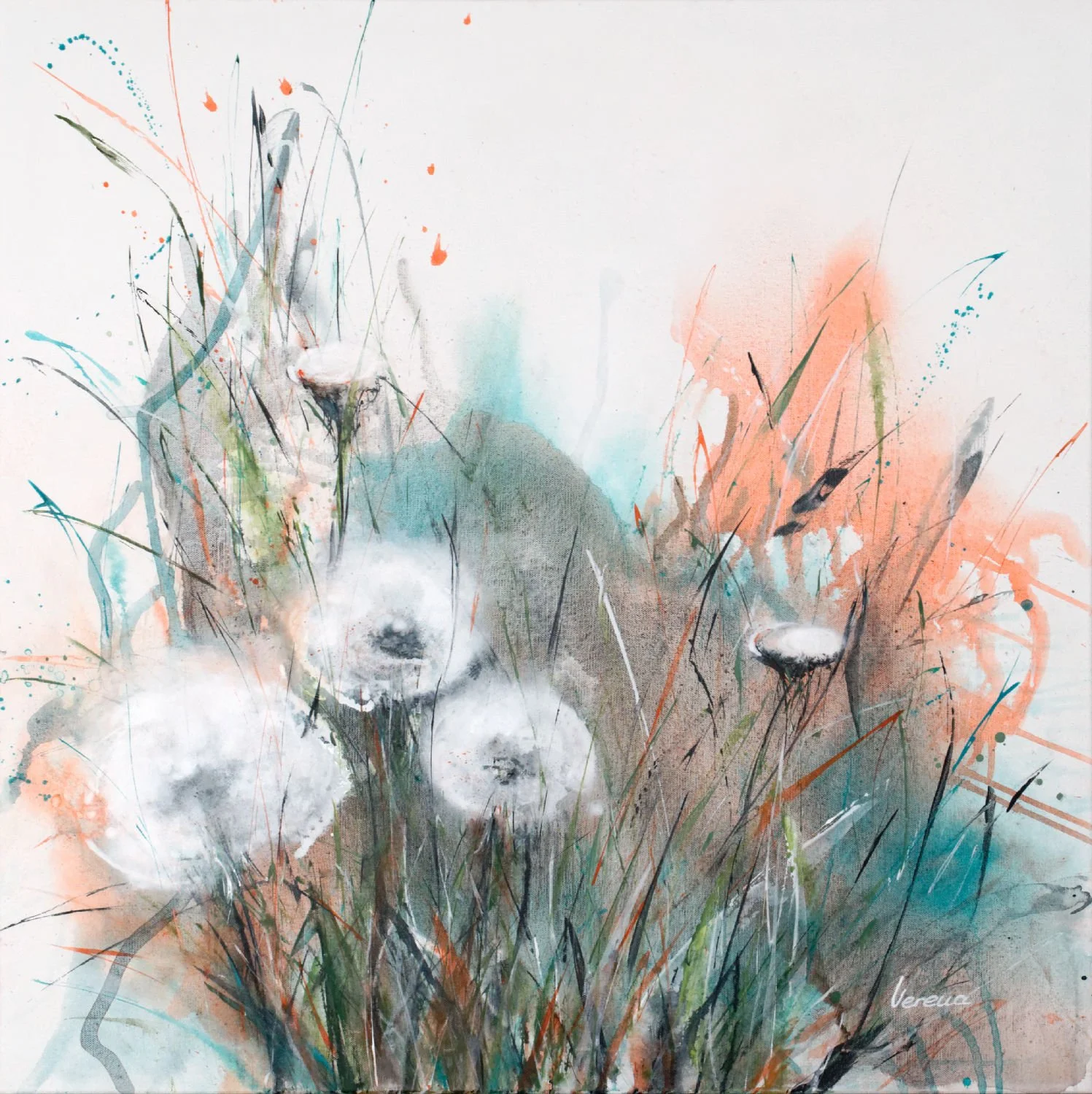 Originalkunstwerk "touch of summer 10", 90x90 cm, semi-abstrakt, Blumen