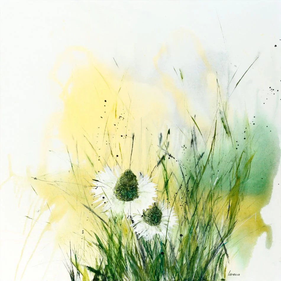 Originalkunstwerk "touch of summer 1", 90x90 cm, semi-abstrakt, Blumen