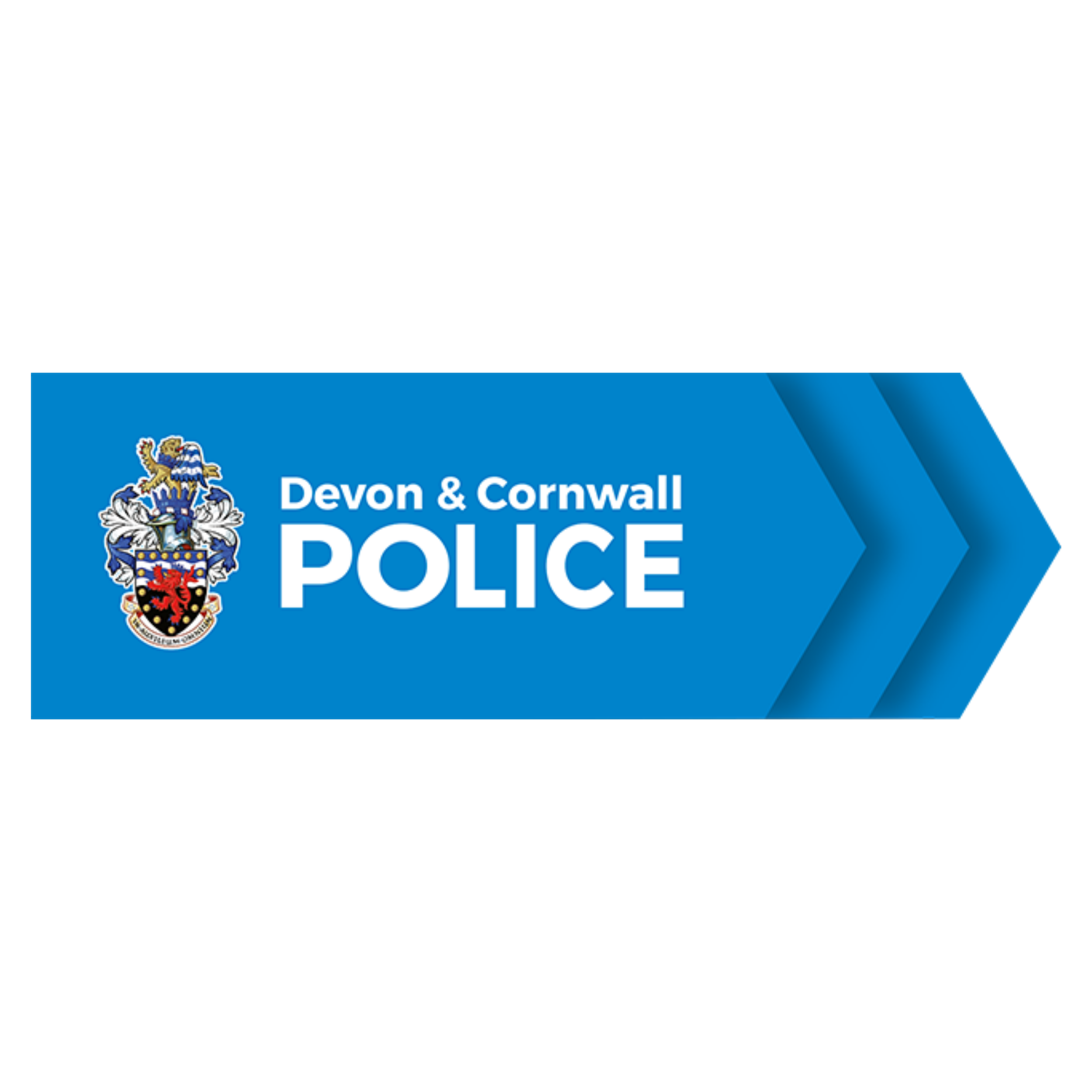 Devon & Cornwall Police blue badge with crest and arrow design.