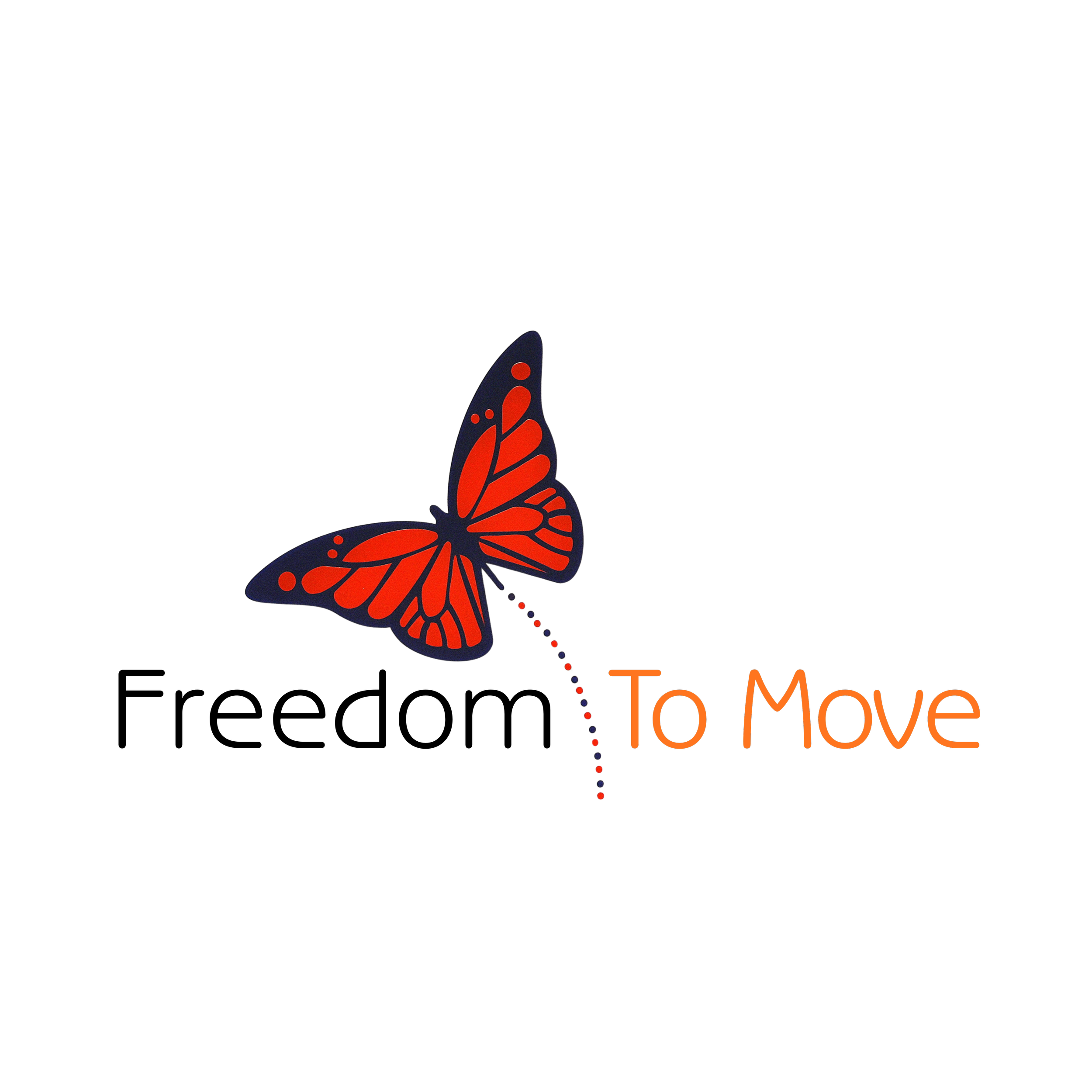 A red and black butterfly with the words "To Move" in orange text.