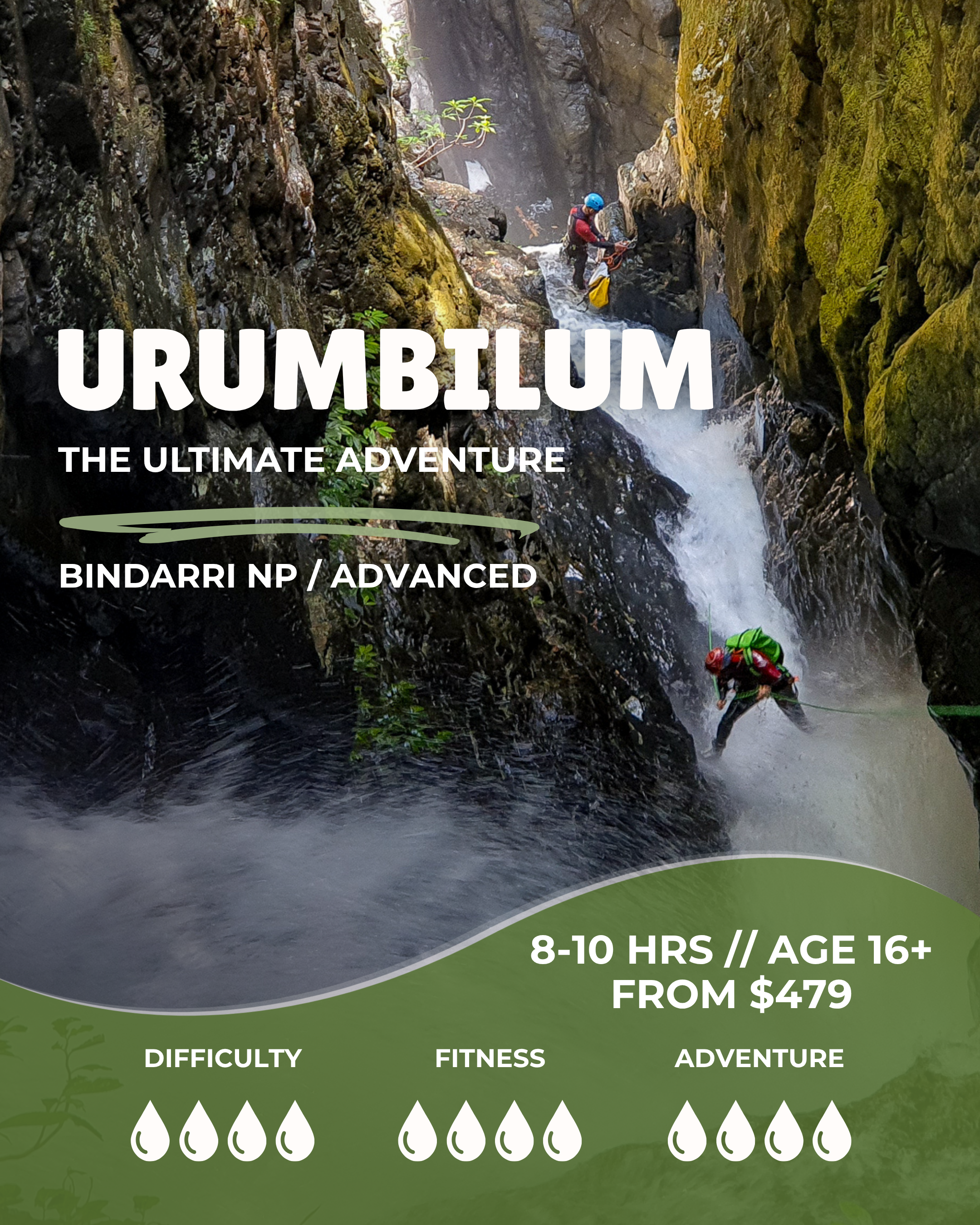 Urumbilum Canyon: advanced adventure, 9–10 hours, ages 16+, from $479 per person.