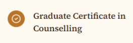 Icon of a smiley face with a graduation cap, alongside text saying 'Graduate Certificate in Counselling'