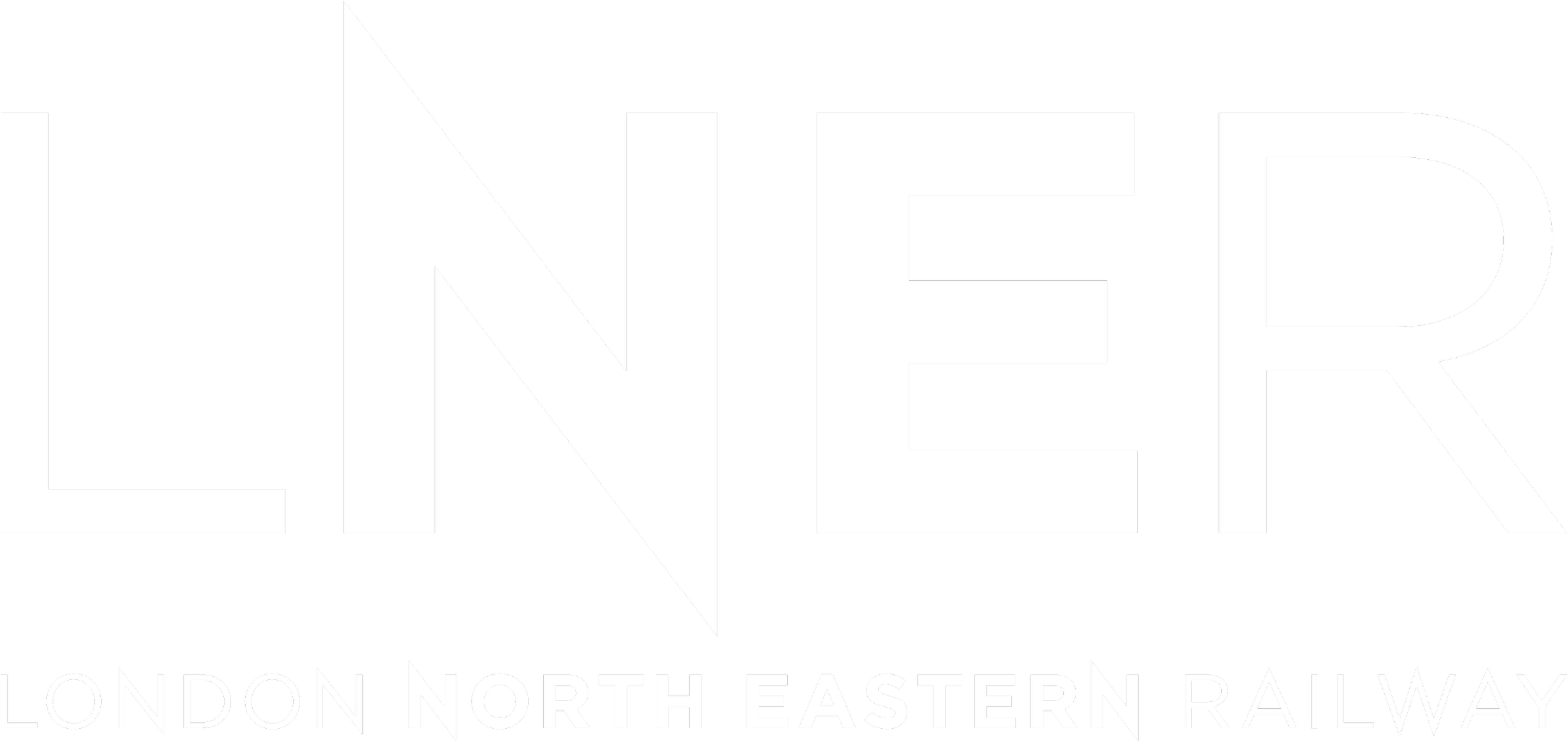 Logo of the London North Eastern Railway with bold text and a black background.
