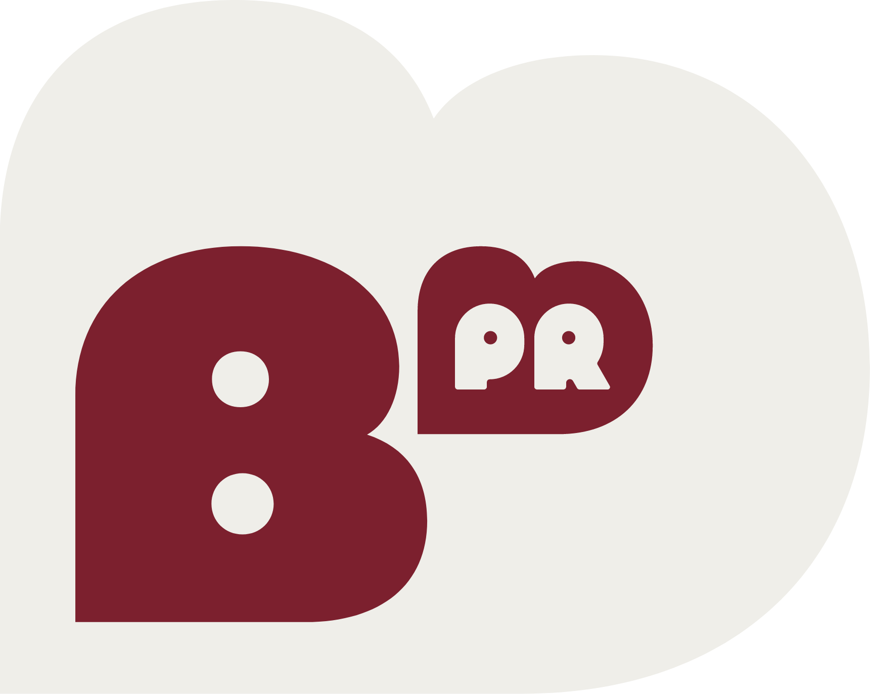 Close-up of the Belta PR logo with heart background.