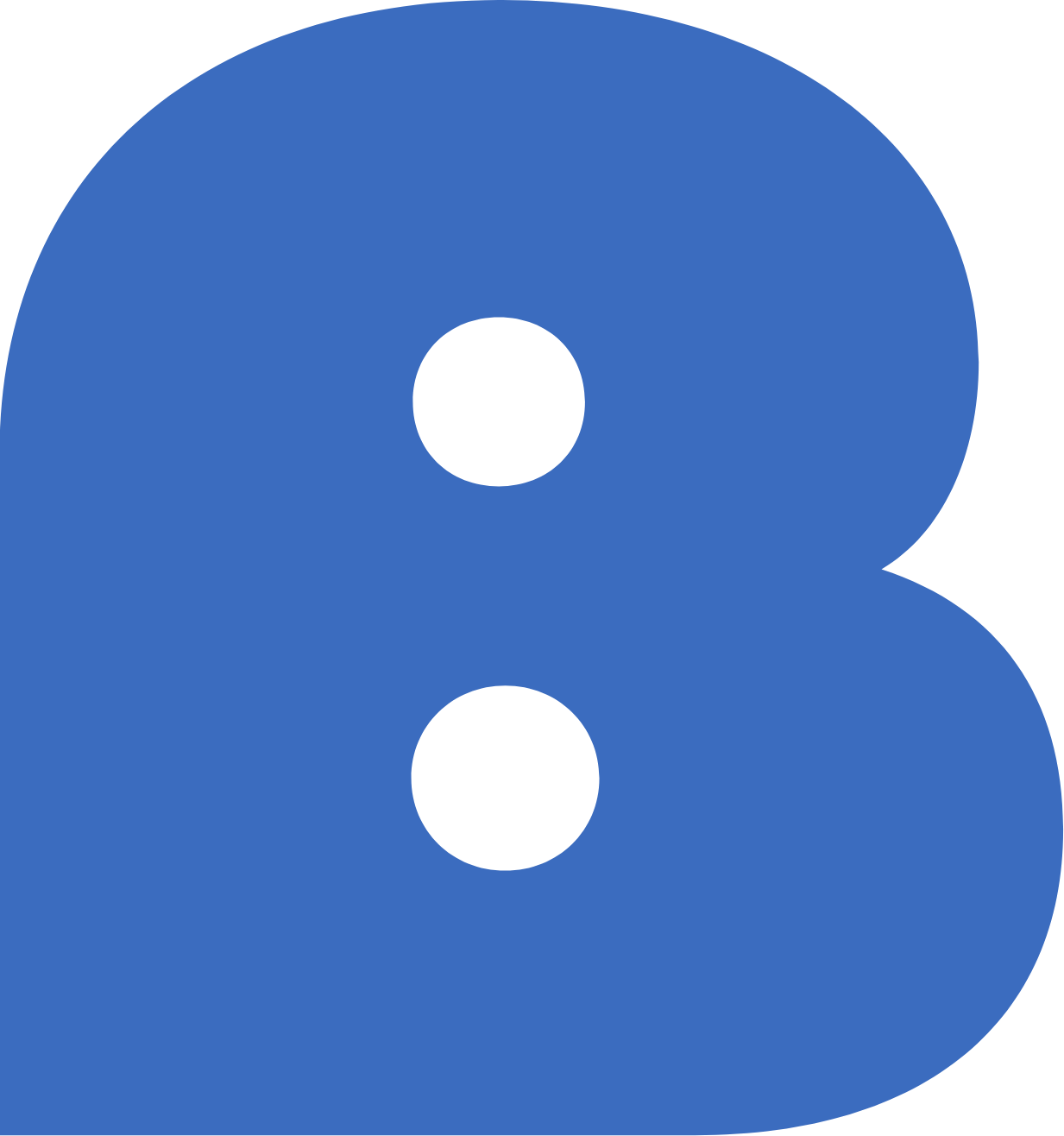 Large blue number 8 with two black holes in the center, stylized and bold.
