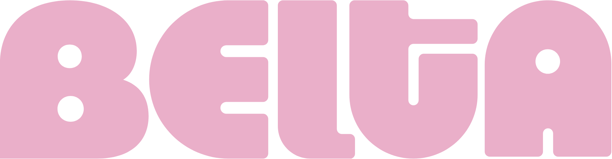 Close-up of the word "BELTA" written in large, pink, block letters on a black background.