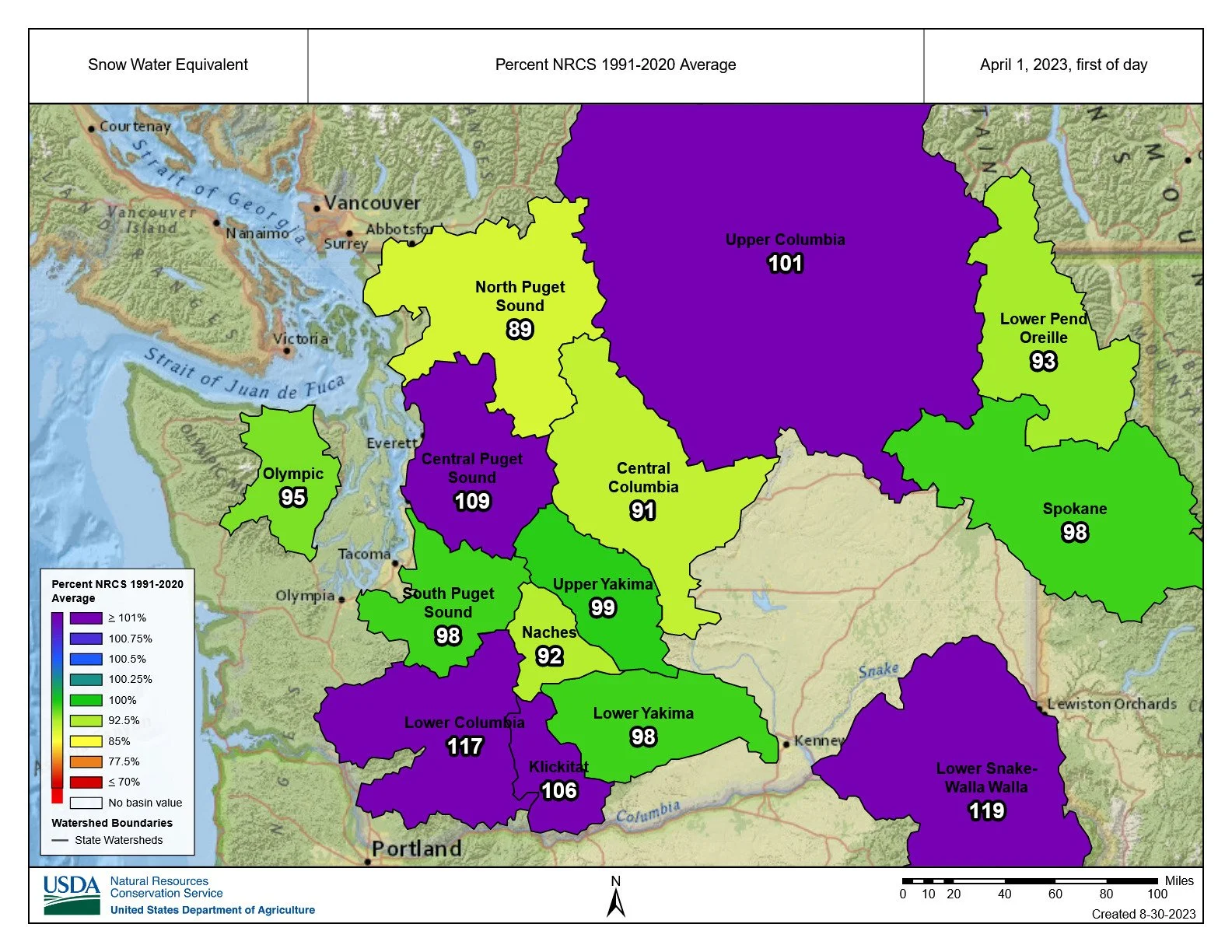 May 1, 2023 average snow-water equivalent  (1991-2020)