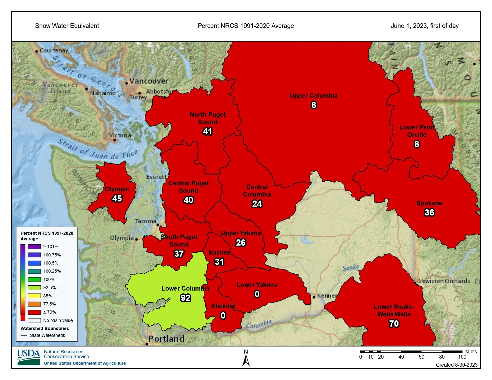 June 1, 2023 average snow-water equivalent (1991-2020)