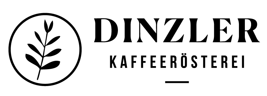 Logo der Dinzler Kaffee Rösterei mit einem kreisförmigen Pflanzenikone und den Schriftzügen 'DINZLER' und 'KAFFEERÖSTEREI' darunter.