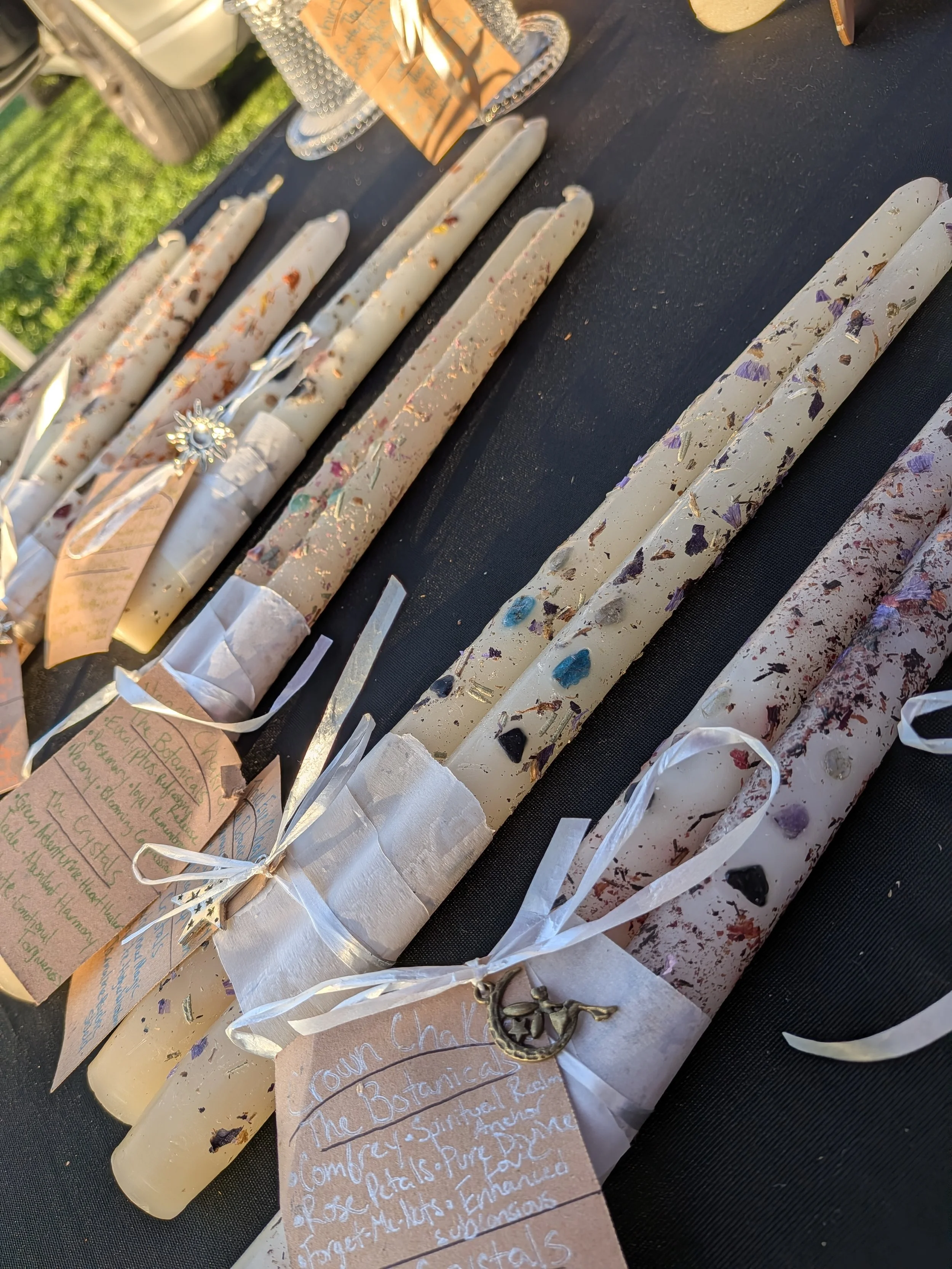 Botanical & Crystal-Dressed Ritual Taper Candle Pair