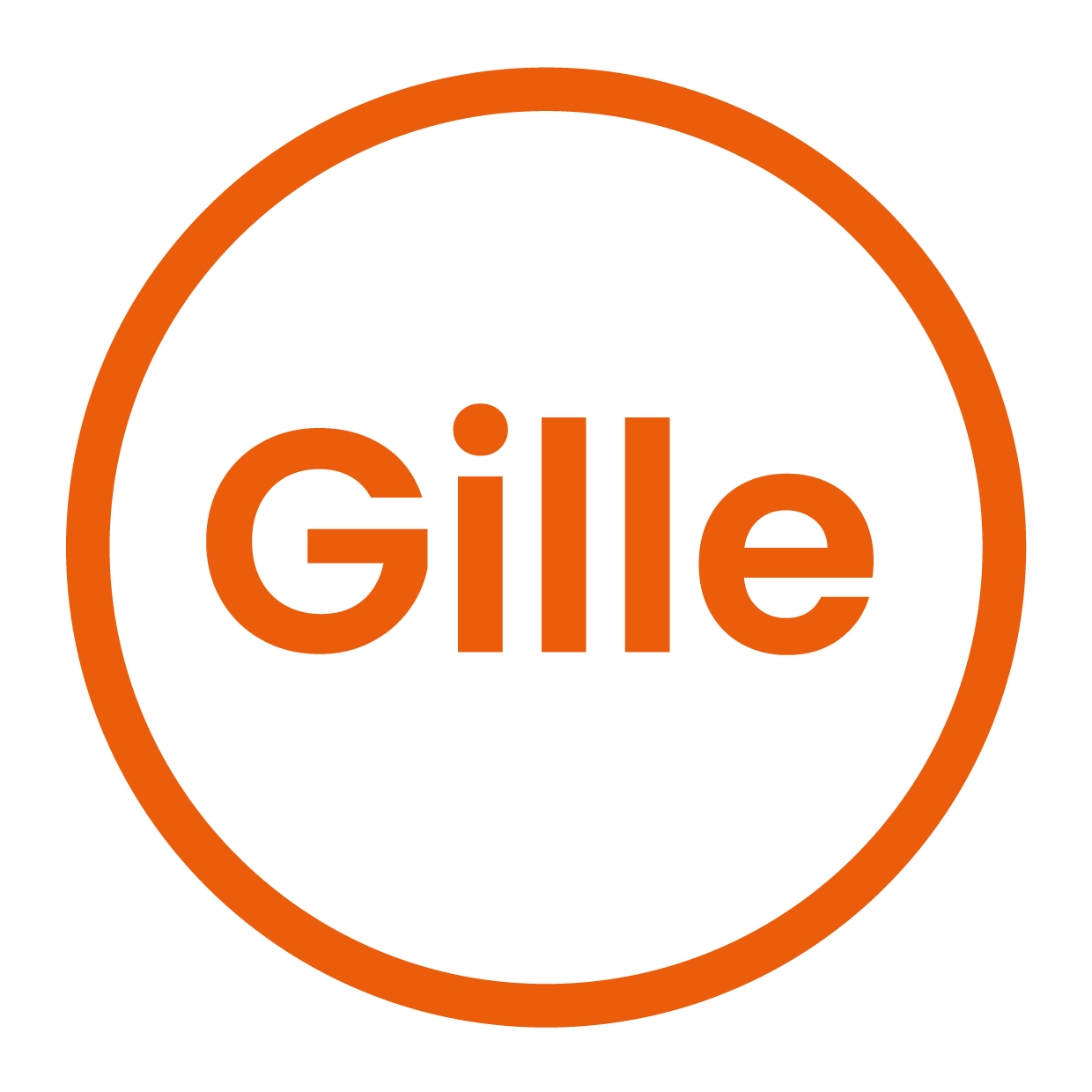 Logo avec le nom « Gille » écrit en orange dans un cercle noir