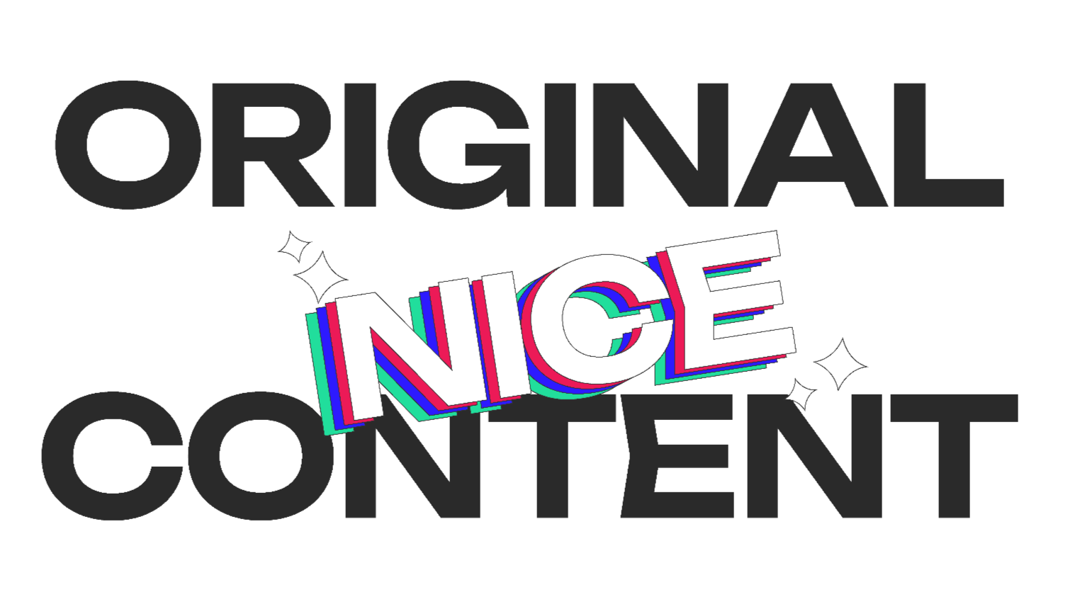 Texte indiquant que le contenu d'origine n'est pas disponible, avec le mot 'NICE' en style multi-coloré et en 3D, entouré d'étoiles