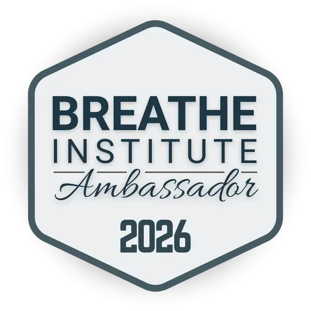 Breathe Institute Ambassador 2026 badge with a hexagonal shape, dark border, and light background.