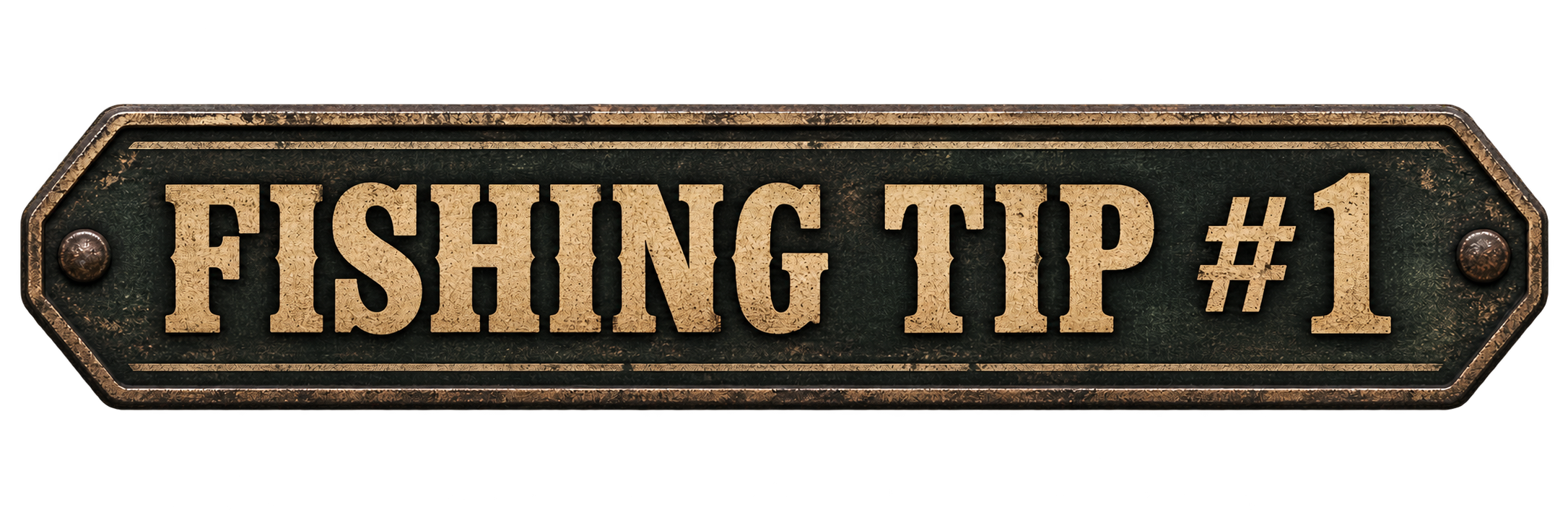 Rusty metal sign with the text 'FISHING TIP #1' in large beige capital letters.