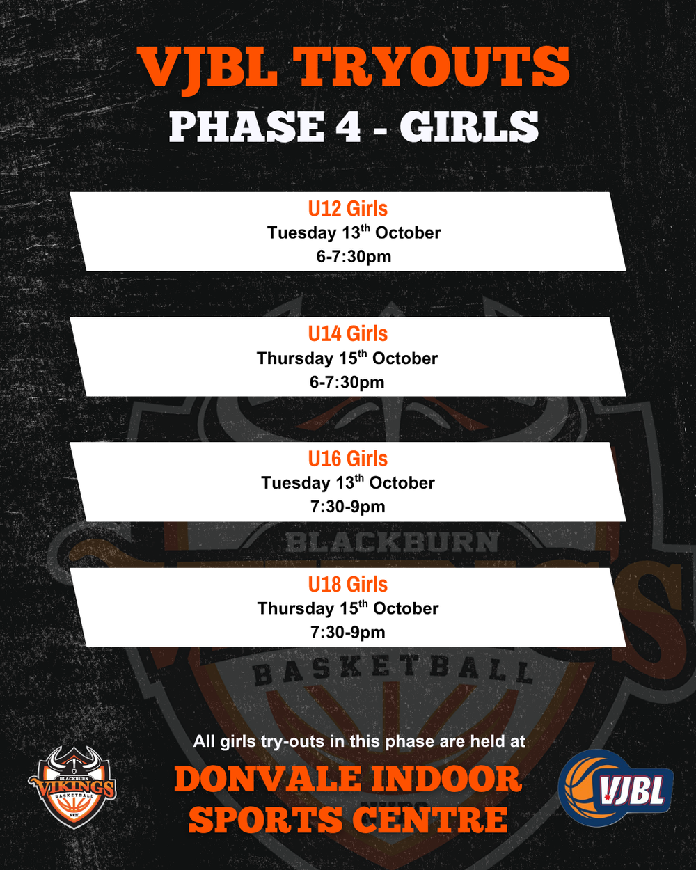 VJBL Tryouts Phase 4 girls information