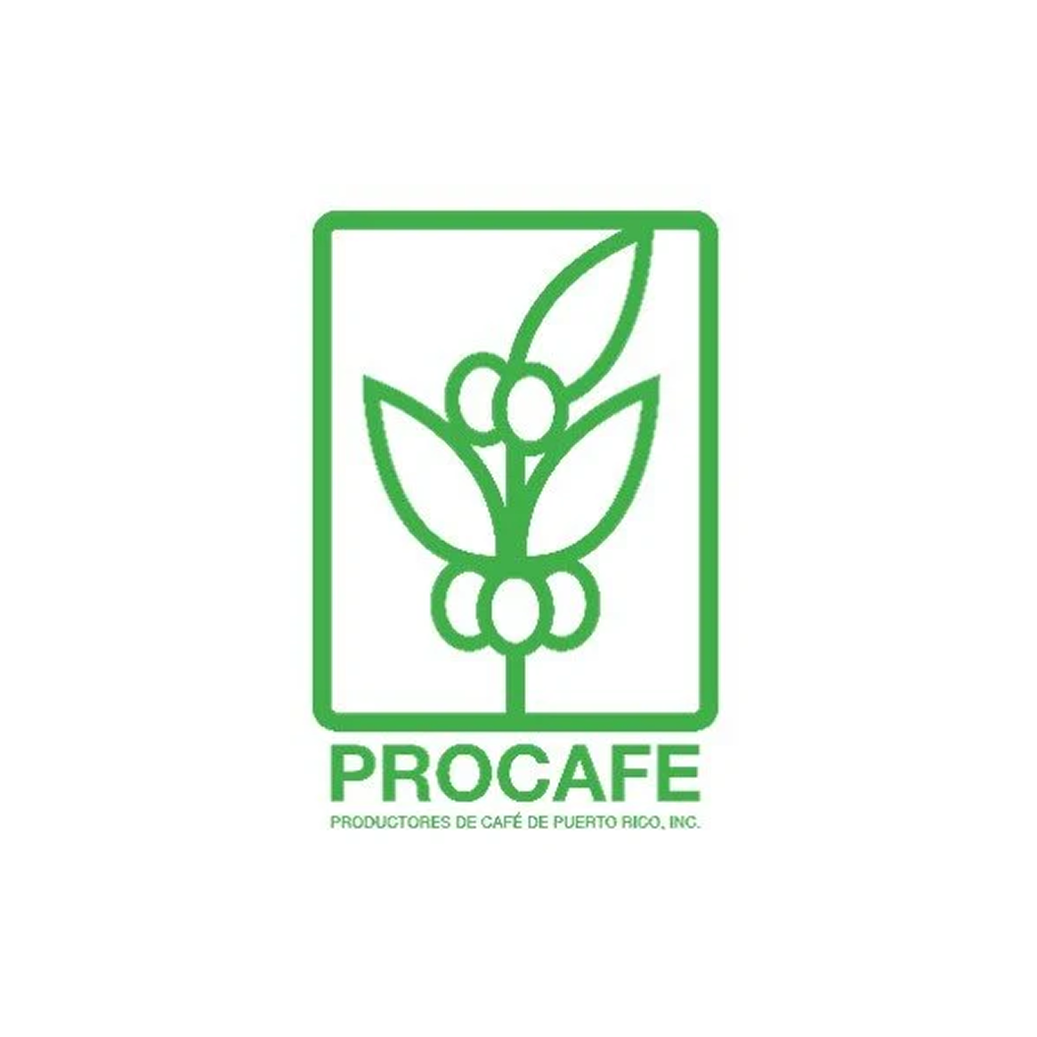 Green and white logo with coffee plant illustration and text "PROCAFE" and "PRODUCTORES DE CAFÉ DE PUERTO RICO, INC."