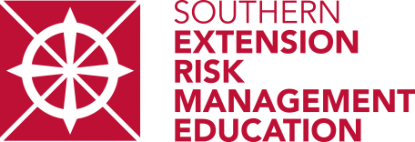 Logo with a white compass rose and text 'Southern Extension Risk Management Education' in magenta.