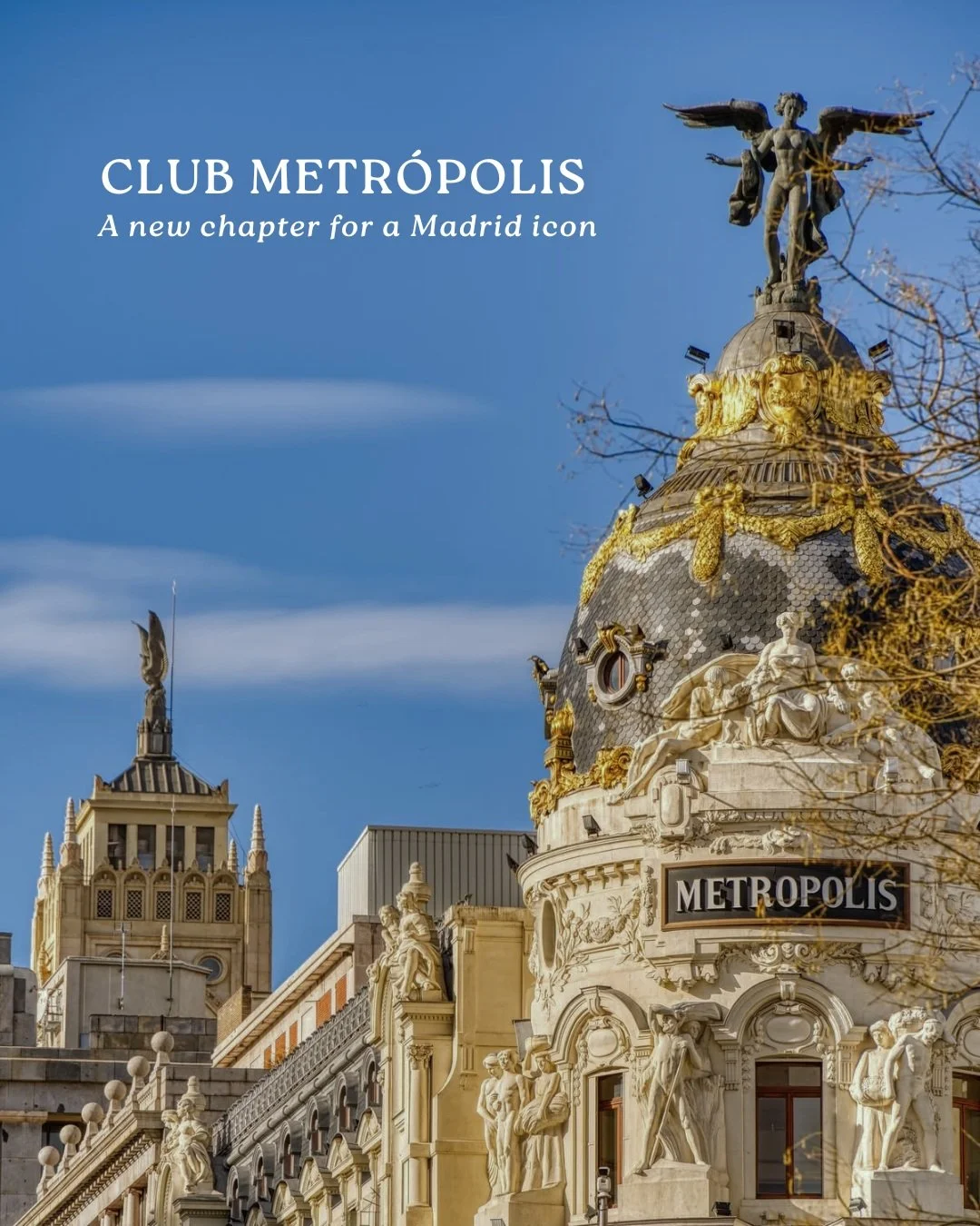 For more than a century, the Metr&oacute;polis building has been one of Madrid&rsquo;s most recognizable landmarks. Now, after years of restoration, it can be experienced from within.

@clubmetropolismadrid brings together a boutique hotel, a private