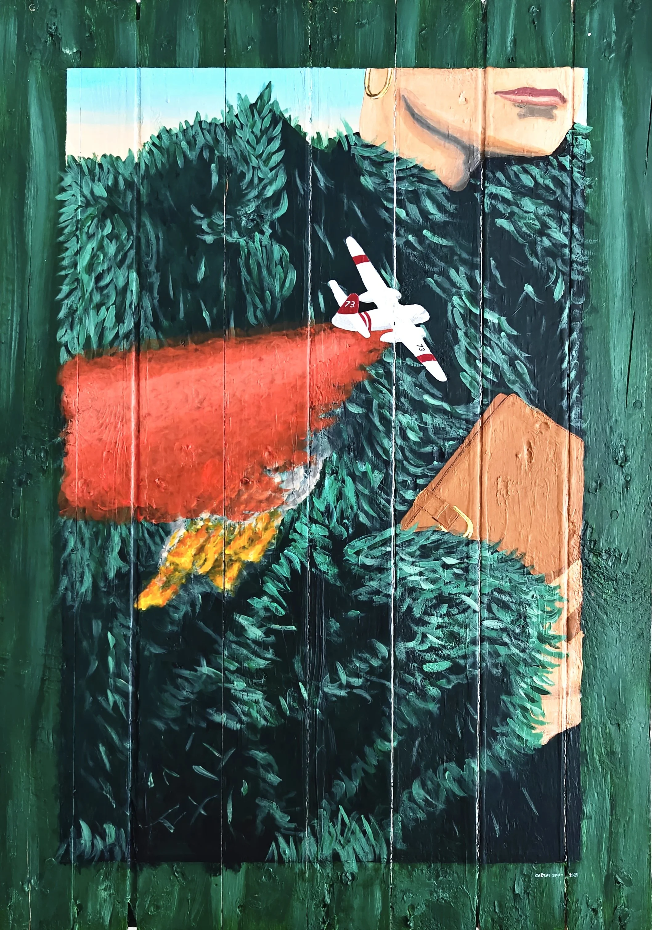 Tutti colpiti, 2023
Acrylic on wooden pallet top
73 x 103,5