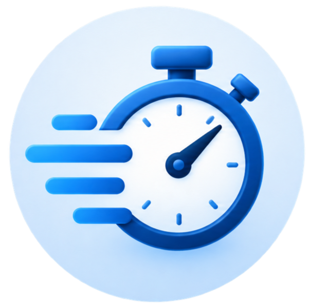 Een blauwe stopwatch met lijnen die snelheid suggereren.