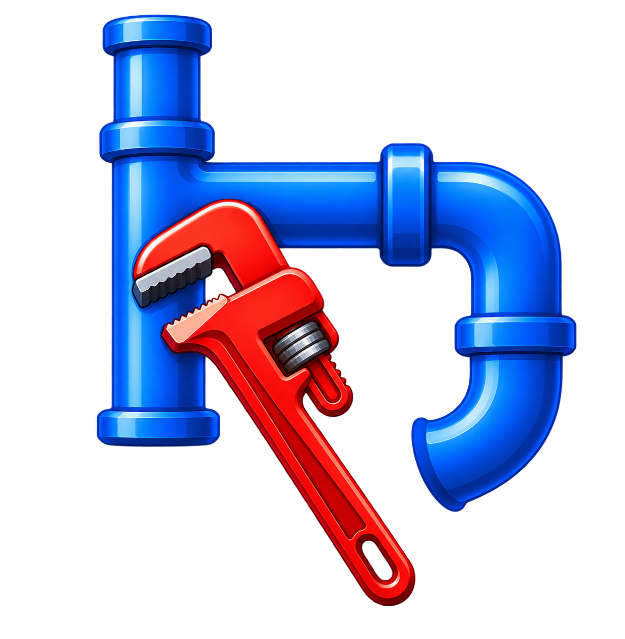 Een illustratie van een blauwe waterpijp met een rode waterpomp ernaast.