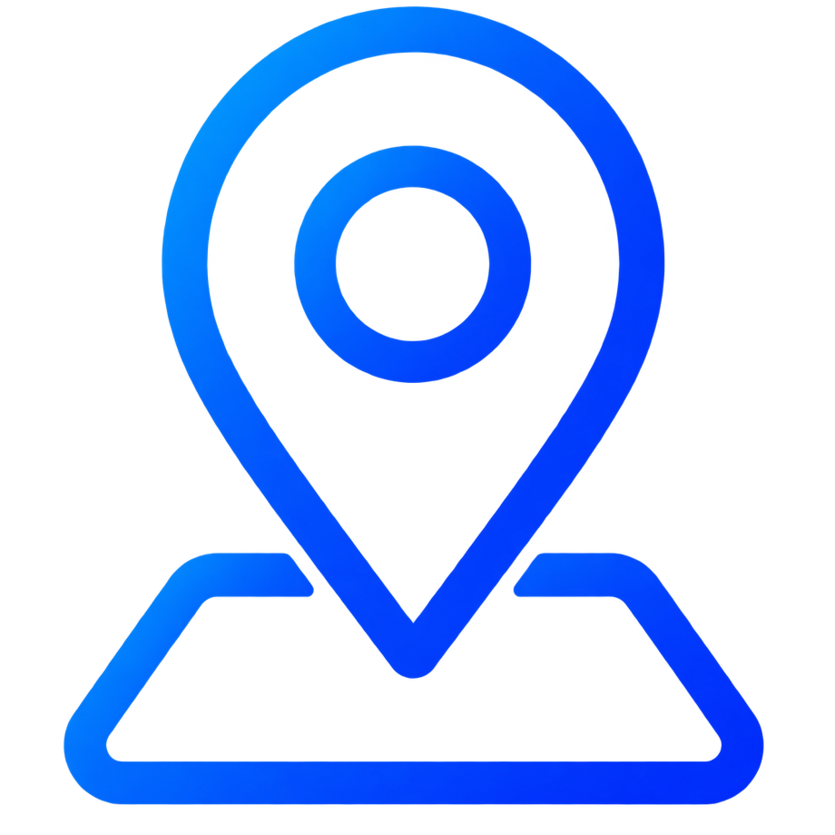 Een blauw pictogram van een locatiepin boven een kaart.
