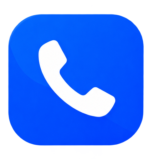 Een pictogram van een telefoonhoorn op een blauwe achtergrond.