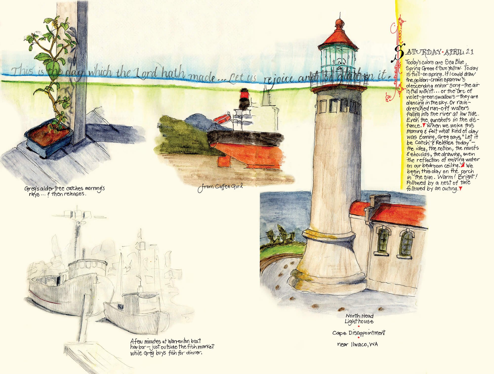 Memoir page with lighthouses and boats and messaging entry 