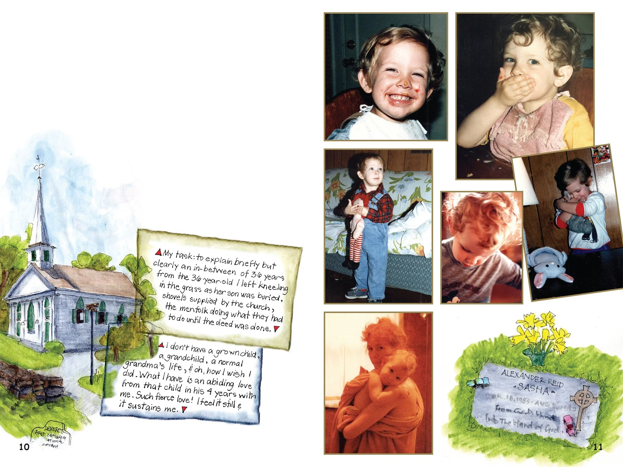 Page from the graphic memoir — and photos of Christi's son Alex