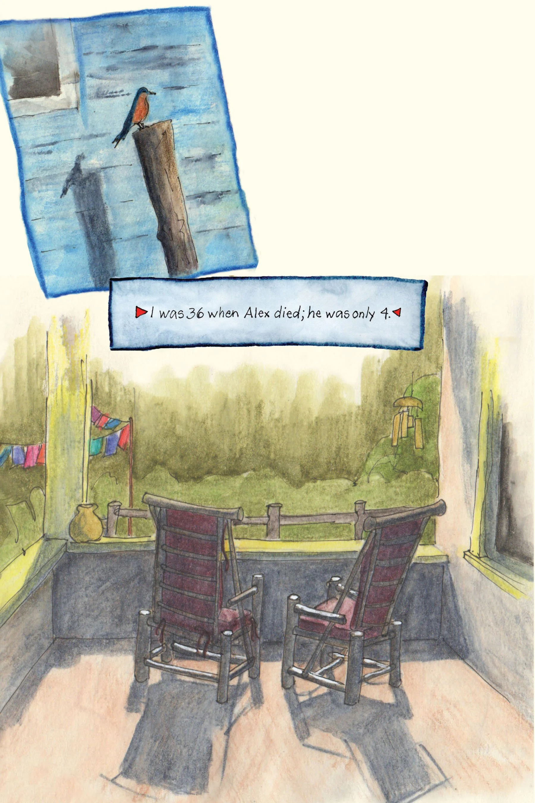 page from graphic memoir of when Alex died