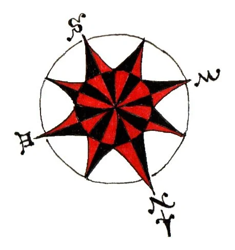 Hand drawn red & black compass rose