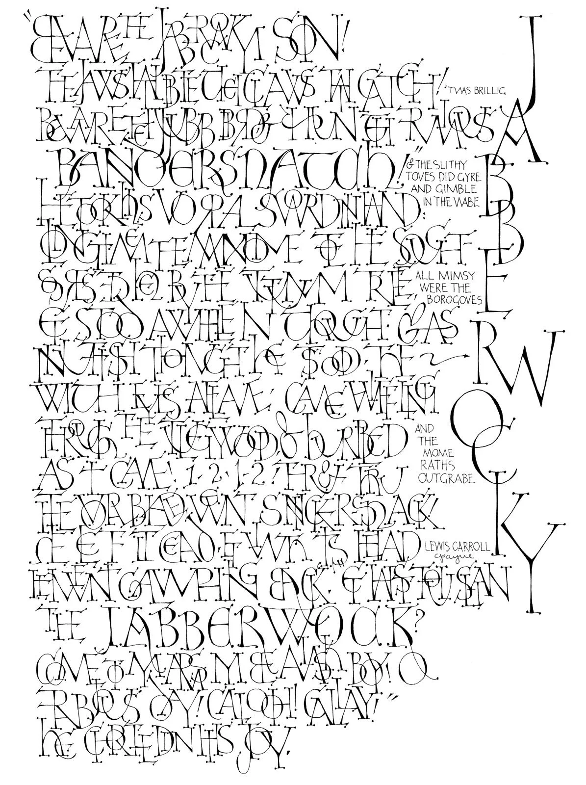 Custom calligraphy of Jabberwocky in pen & ink