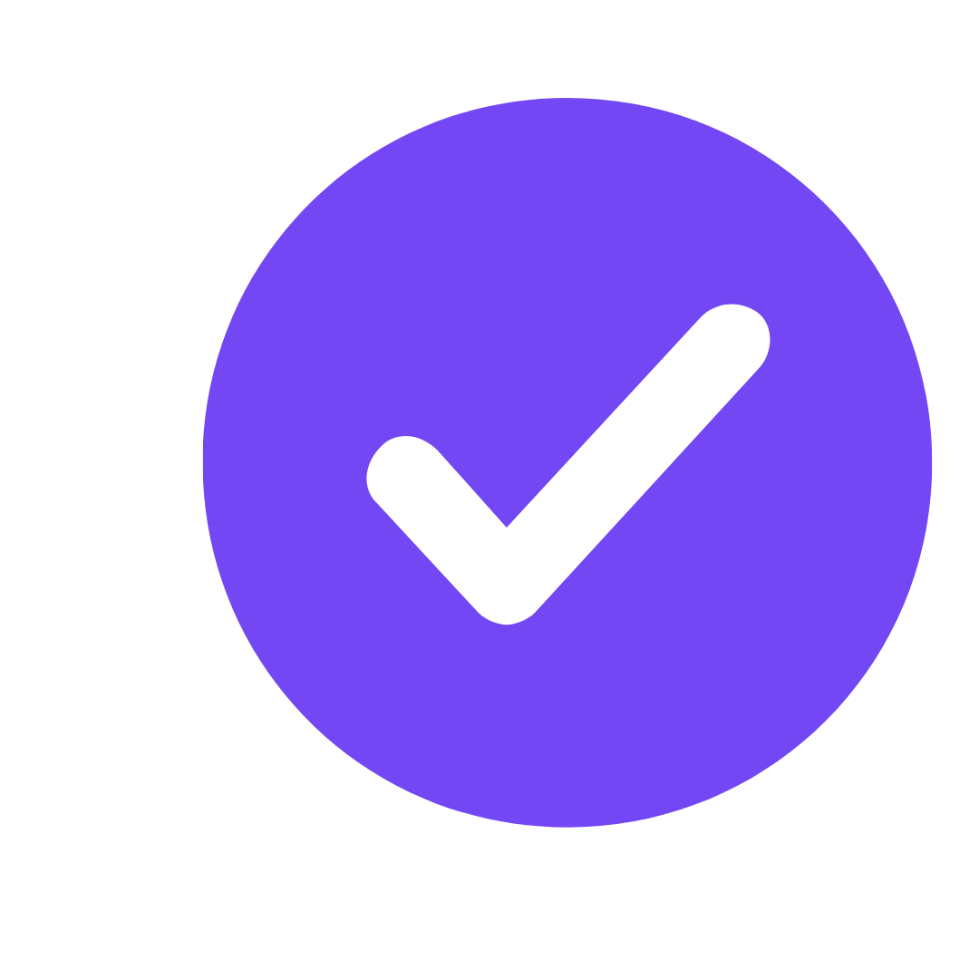 A purple circle with a black check mark inside.