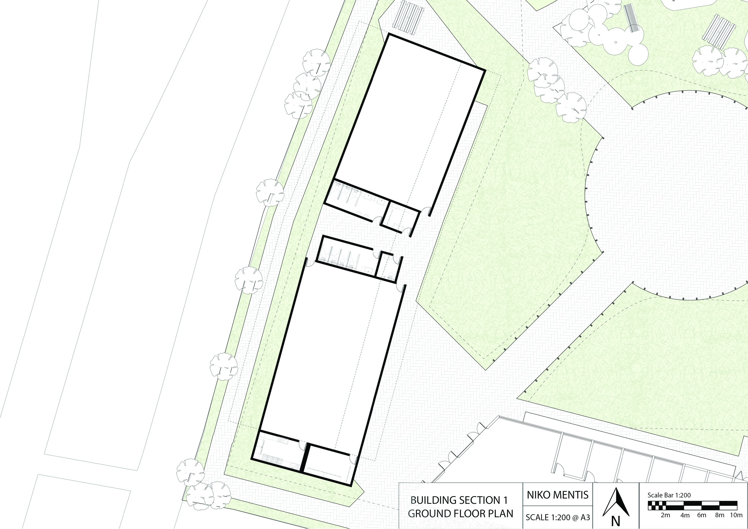 Section 1 ground floor plan depicting two community halls