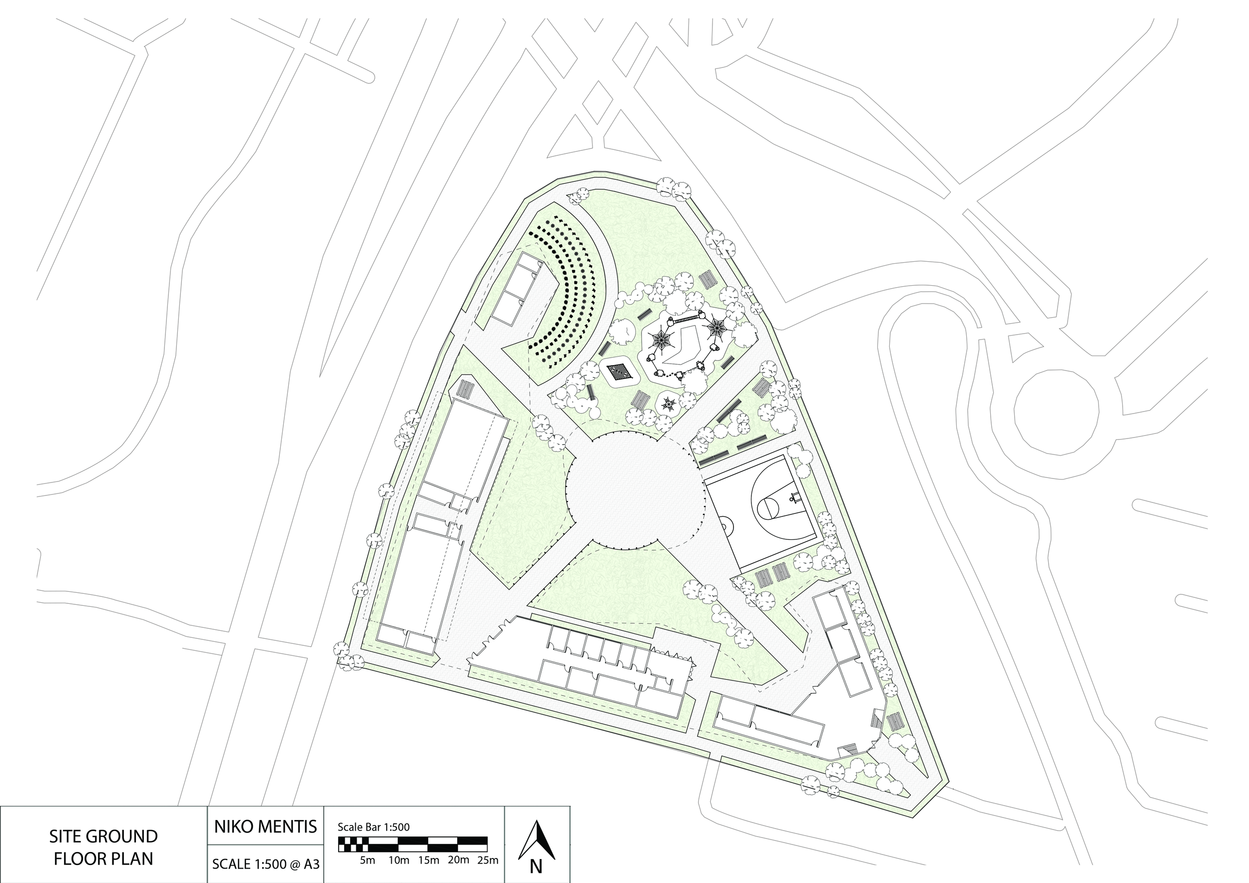 
Master ground floor plan depicting whole site in detail