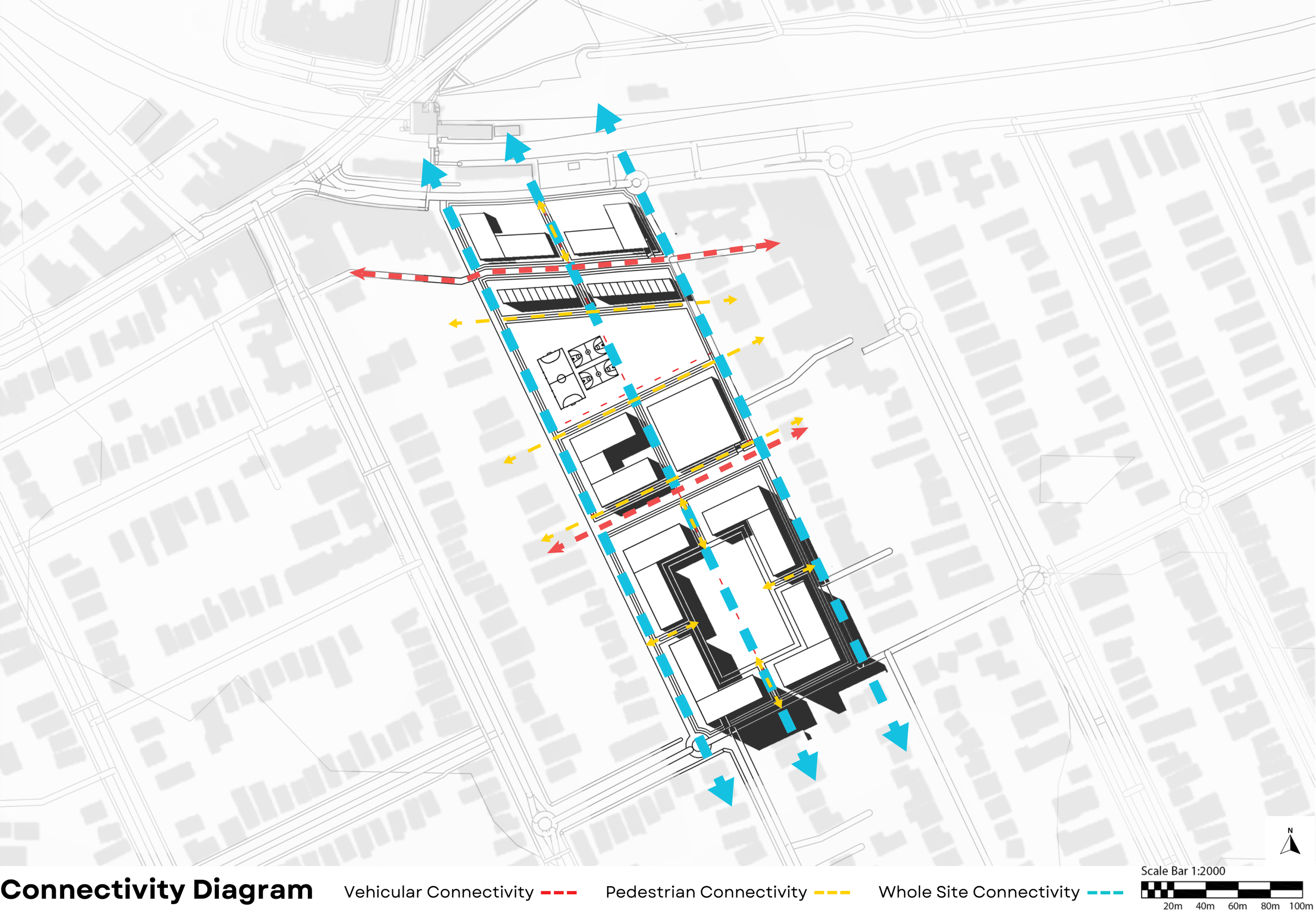 Connectivity diagram depicts the ease of traversal of the site, catering to all modes of grounded travel
